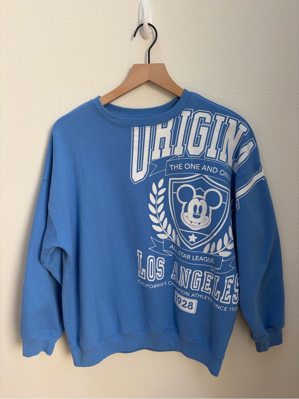 Disney Mickey Mouse Sweatshirt Oversized Graphic Crewneck White Blue Size Small